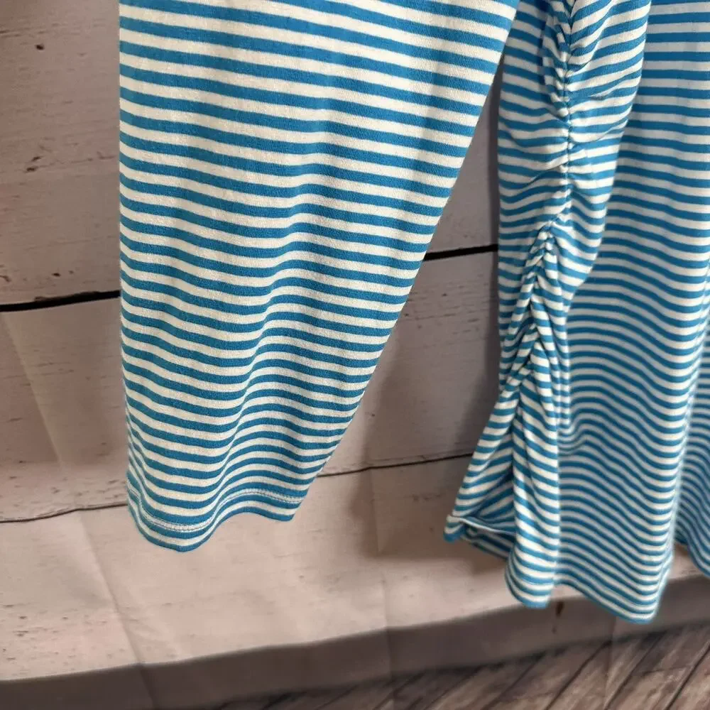 Michael Kors Top Shirt Womens 3X Blue White Striped Cold Shoulder Side Zip‎